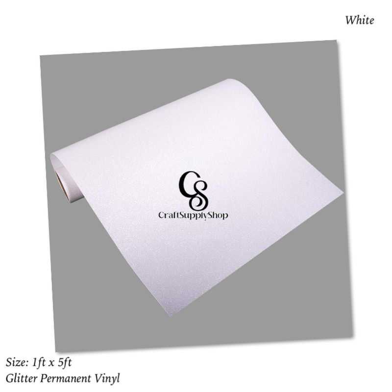 White Glitter Permanent Adhesive Vinyl (5) White Shimmer Permanent Vinyl for Cricut, Gold Glitter Vinyl Permanent Rolls - 12" x 8 FT Adhesive Vinyl Roll for Cricut, Silhouette, Cameo, Signs, Scrapbooking, Craft, Die Cutters