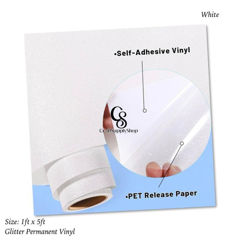 White Shimmer Permanent Vinyl for Cricut, White Glitter Vinyl Permanent Rolls (6) White Shimmer Permanent Vinyl for Cricut, White Glitter Vinyl Permanent Rolls - 12" x 8 FT Adhesive Vinyl Roll for Cricut, Silhouette, Cameo, Signs, Scrapbooking, Craft, Die Cutters
