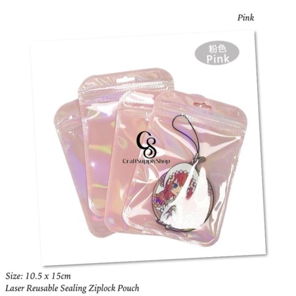 pink LASER CANDY Mylar Bags Resealable Odor Proof Bags Holographic Packaging Pouch Bag with Clear Window for Food Storage Eyelash Jewelry Candy Electronics Storage