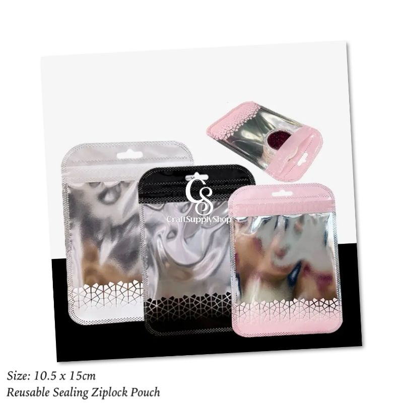 10.5cm x 15cm Patterned Reusable Ziplock Pouch (1) 10.5cm x 15cm Patterned Reusable Ziplock Pouch Resealable Odor Proof Bags Holographic Packaging Pouch Bag with Clear Window for Food Storage Eyelash Jewelry Candy Electronics Storage