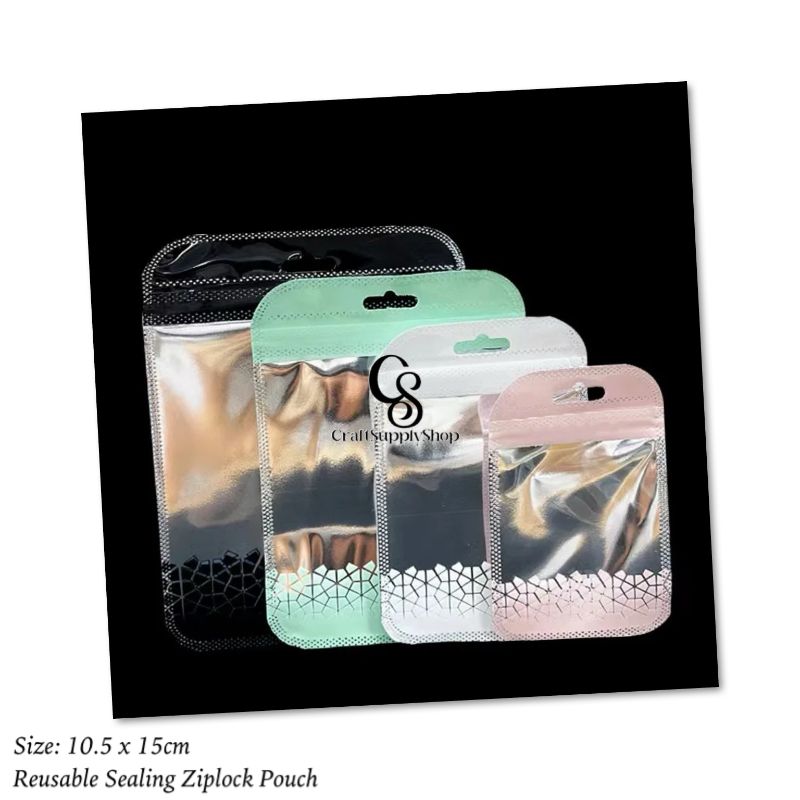 10.5cm x 15cm Patterned Reusable Ziplock Pouch (2) 10.5cm x 15cm Patterned Reusable Ziplock Pouch Resealable Odor Proof Bags Holographic Packaging Pouch Bag with Clear Window for Food Storage Eyelash Jewelry Candy Electronics Storage