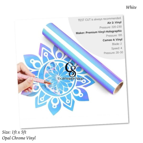 Holographic Vinyl Permanent Opal White Vinyl for Cricut - 12" x 5 Ft White Adhesive Vinyl Roll for All Vinyl Cutters