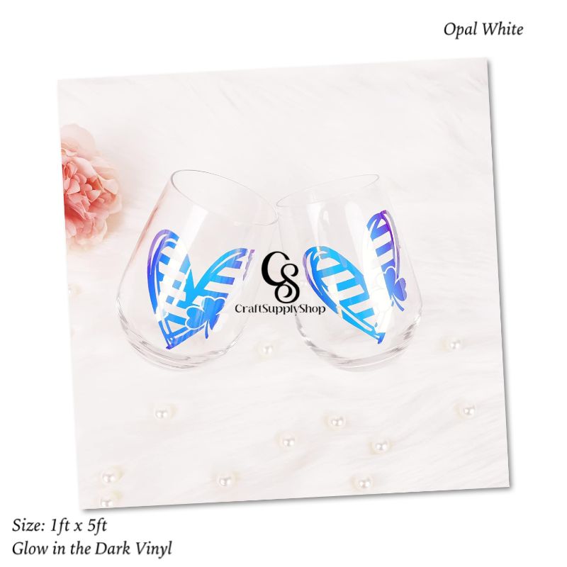 Opal White Glow in the Dark Permanent Adhesive Vinyl (2) Glow in The Dark Permanent Adhesive Vinyl Holographic Iridescent Vinyl Opal White Glow Green for Wrap,Stickers,Decal,Lettering,12"x5ft