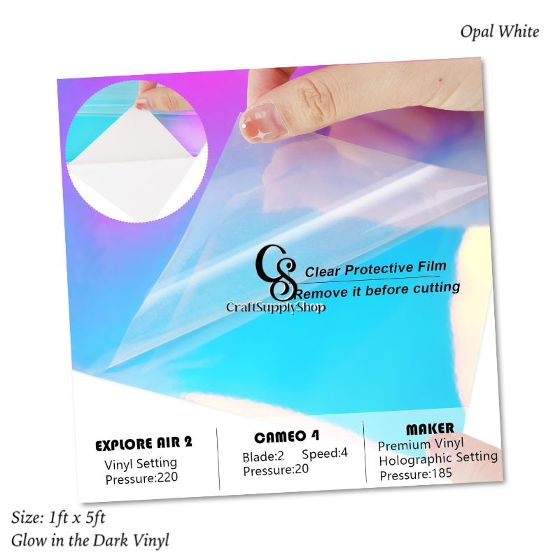 Opal White Glow in the Dark Permanent Adhesive Vinyl (4) Glow in The Dark Permanent Adhesive Vinyl Holographic Iridescent Vinyl Opal White Glow Green for Wrap,Stickers,Decal,Lettering,12"x5ft