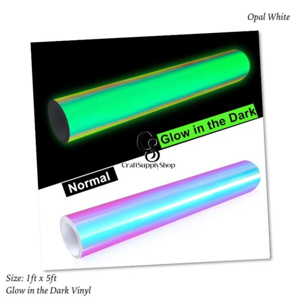 Glow in The Dark Permanent Adhesive Vinyl Holographic Iridescent Vinyl Opal White Glow Green for Wrap,Stickers,Decal,Lettering,12"x5ft