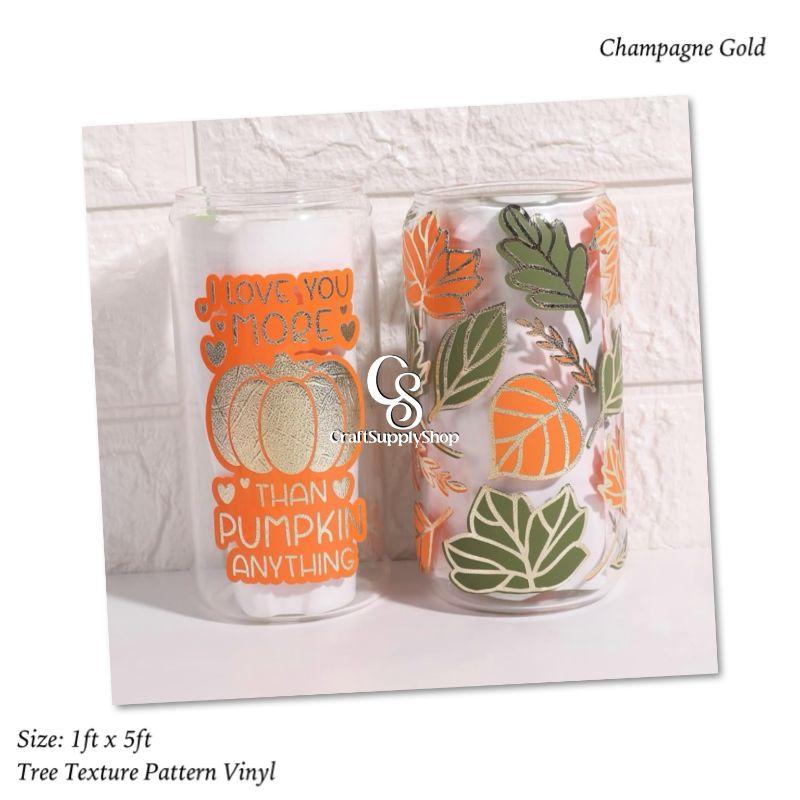Champagne Gold Tree Texture Adhesive Vinyl Roll 12" x5ft Permanent Craft Vinyl for cricut, Metallic foil Vinyl Sticker for Crafts Vinyl Cutter, for Cup Decor, Home Decor