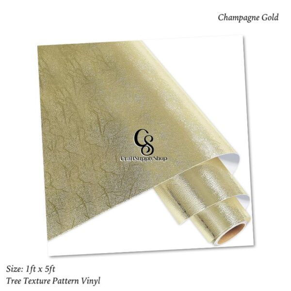 Champagne Gold Tree Texture Adhesive Vinyl Roll 12" x5ft Permanent Craft Vinyl for cricut, Metallic foil Vinyl Sticker for Crafts Vinyl Cutter, for Cup Decor, Home Decor