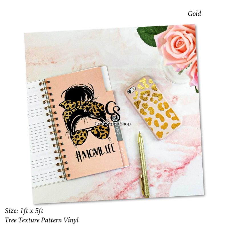 Texture Vinyl - Tree pattern GOLD Gold Tree Texture Adhesive Vinyl Roll 12" x5ft Permanent Craft Vinyl for cricut, Metallic foil Vinyl Sticker for Crafts Vinyl Cutter, for Cup Decor, Home Decor