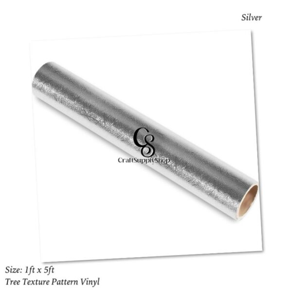 Silver Tree Texture Adhesive Vinyl Roll 12" x5ft Permanent Craft Vinyl for cricut, Metallic foil Vinyl Sticker for Crafts Vinyl Cutter, for Cup Decor, Home Decor