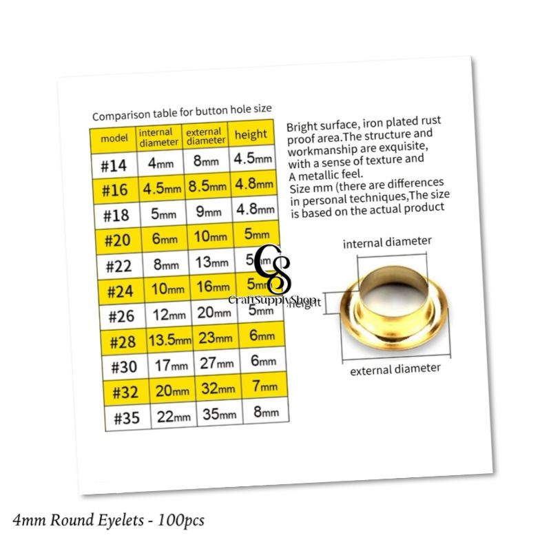 4mm Metal Brass Eyelets Clothing Accessories Grommets Garment Eyelet Iron Bags Eyelet (12) 100pcs 4mm Metal Eyelets Round Inner Hole Grommets DIY Rivet Leathercraft Accessories Air-Hole for Shoes Belt Bag Tag Clothes Scrapbook