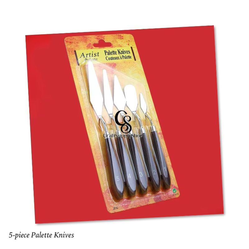 Art Supply 5-Piece Stainless Steel Palette Knife Set - Flexible Spatula Painting Knives for Color Mixing, Spreading, Applying Oil & Acrylic Paint on Canvases, Cake Icing, 3D Printer Removal Tool