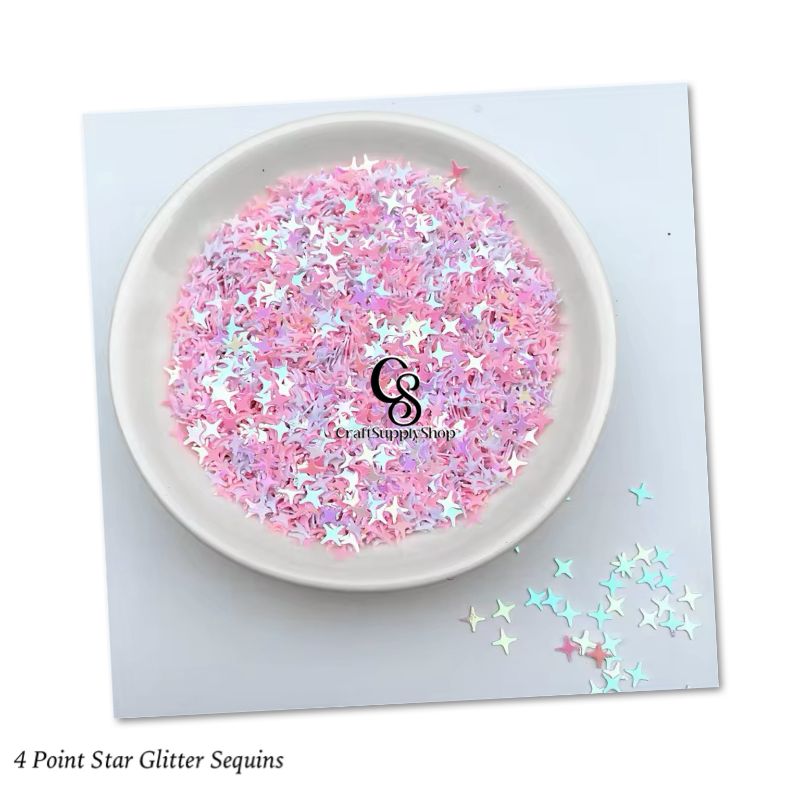 Stars Confetti Glitter Four-Angle Star Laser Sequins for DIY Crafts, Nail Art Decoration, Party Decoration - 4mm, 10g