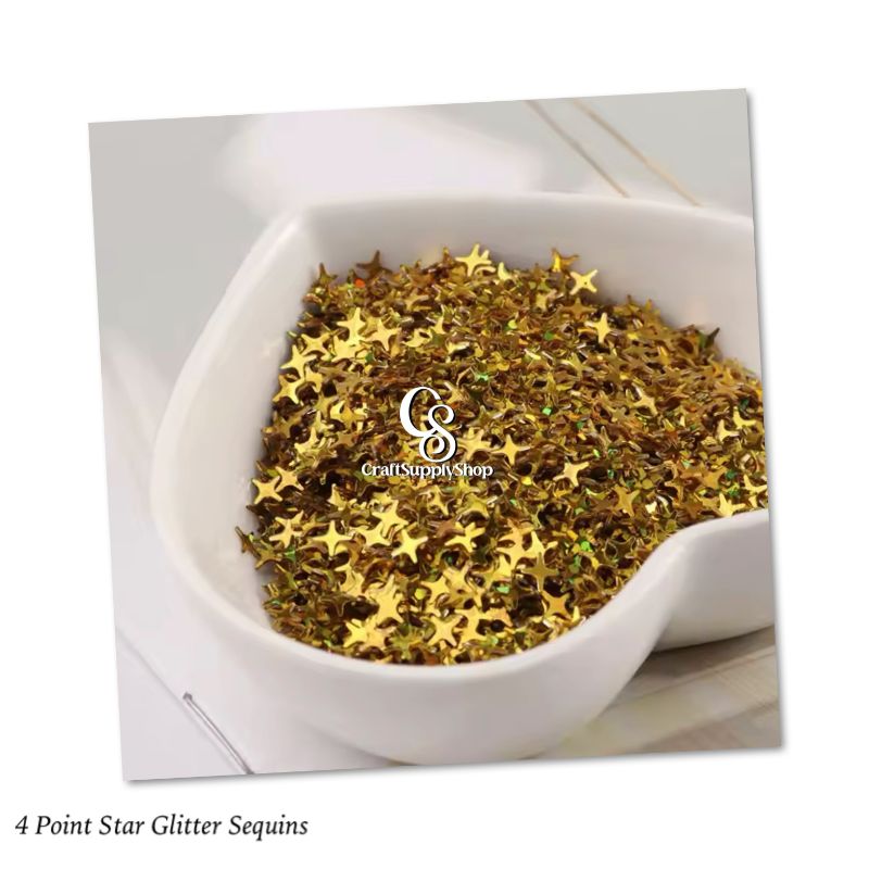 Stars Confetti Glitter Four-Angle Star Laser Sequins for DIY Crafts, Nail Art Decoration, Party Decoration - 4mm, 10g