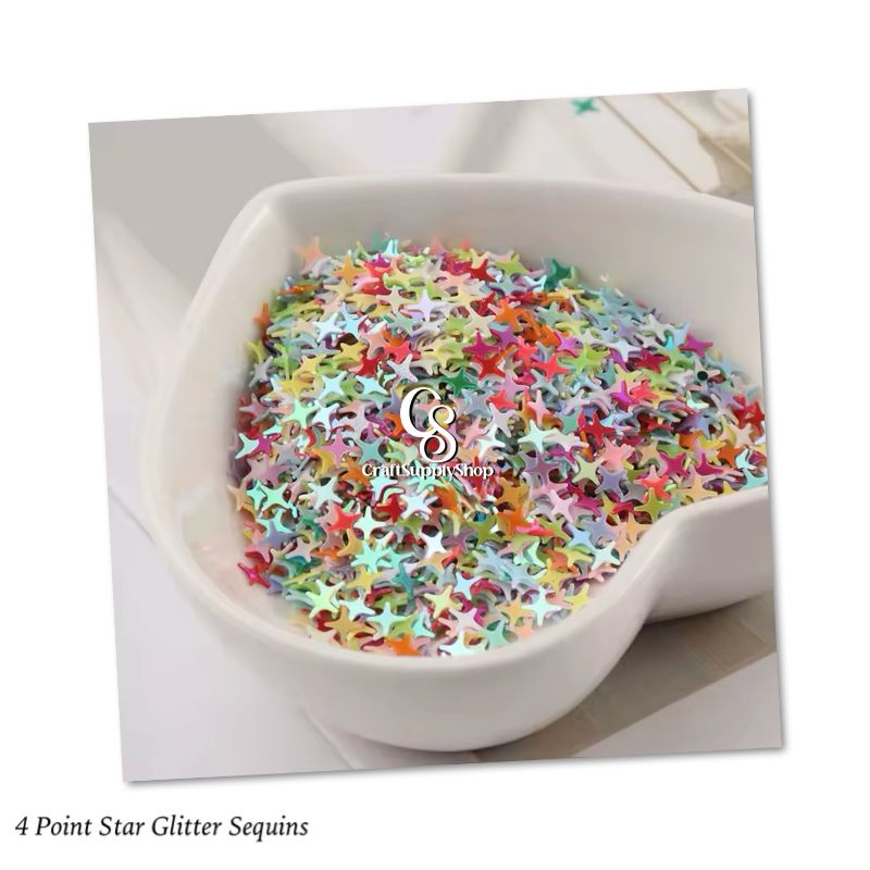 Stars Confetti Glitter Four-Angle Star Laser Sequins for DIY Crafts, Nail Art Decoration, Party Decoration - 4mm, 10g