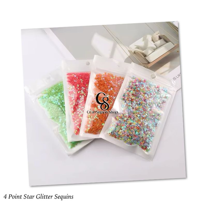 Stars Confetti Glitter Four-Angle Star Laser Sequins for DIY Crafts, Nail Art Decoration, Party Decoration - 4mm, 10g