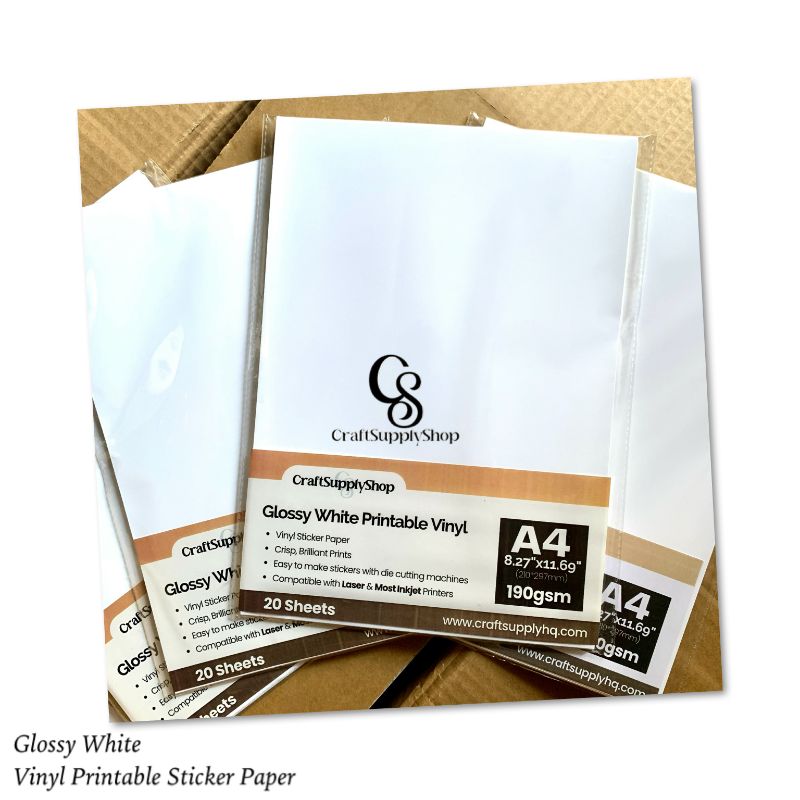 20 PCS Printer Glossy White Printable Vinyl Sticker Paper for Inkjet Printer & Laser Printer, A4 Size 8.27×11.7,Waterproof Sticker Paper Dries Quickly Vivid Colors (3) Craftsupplyshop Printable Vinyl for Inkjet Printer & Laser Printer - 20Pcs Glossy White Inkjet Printable Vinyl Sticker Paper