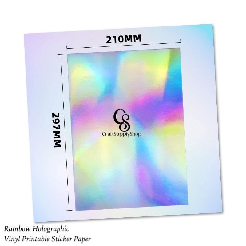 20 Sheets CraftSupplyShop Holographic Sticker Paper A4 Printable Waterproof Sticker Paper Rainbow Vinyl Sticker Paper for Inkjet or Laser Printer (9) Holographic Rainbow Printable Vinyl Sticker Paper Waterproof Sticker Paper For Inkjet/Laser Printer