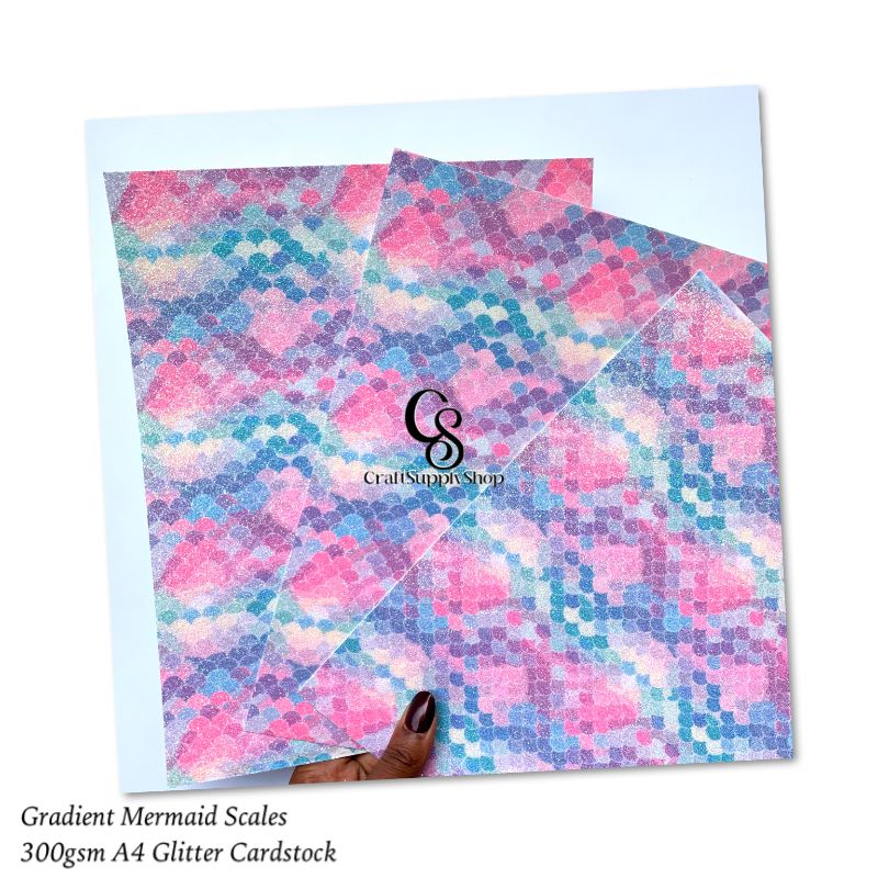 Gradient Glitter Mermaid fish Scale Cardstock Paper, 300gsm Paper for Crafts