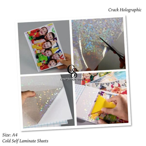 Broken Glass Crack Holographic Cold Self Adhesive Laminating Sheets for Ultimate Protection. No Machines Needed, 4 Mil Thickness, 8.5 x 11 Inches. Effortless, Durable & Perfect for Documents & Photos.