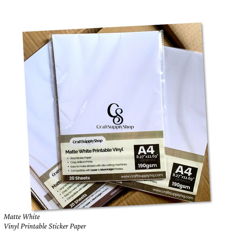 Matte White Printable Vinyl Sticker Paper for Inkjet Printer & Laser Printer,A4 Size Waterproof Sticker Paper Dries Quickly Vivid Colors (2) Matte Premium Printable Vinyl Sticker Paper for Inkjet Printer Cricut Silhouette Cameo Brother Epson Includes 20 Sheets Waterproof Adhesive Tear-Resistant