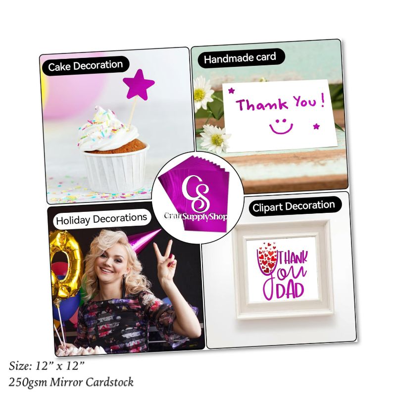 Mirror Purple Cardstock Paper, 250gsm 92Ib Metallic Reflective Paper for Crafts, Foil Cardstock for DIY Projects Birthday Party Decoration (2) Purple Cardstock 12 x 12 inches 250gsm - Metallic Foil/Mirror Paper Board for Wedding Invitations, Arts and Crafts, Scrapbooking, and Office Supplies