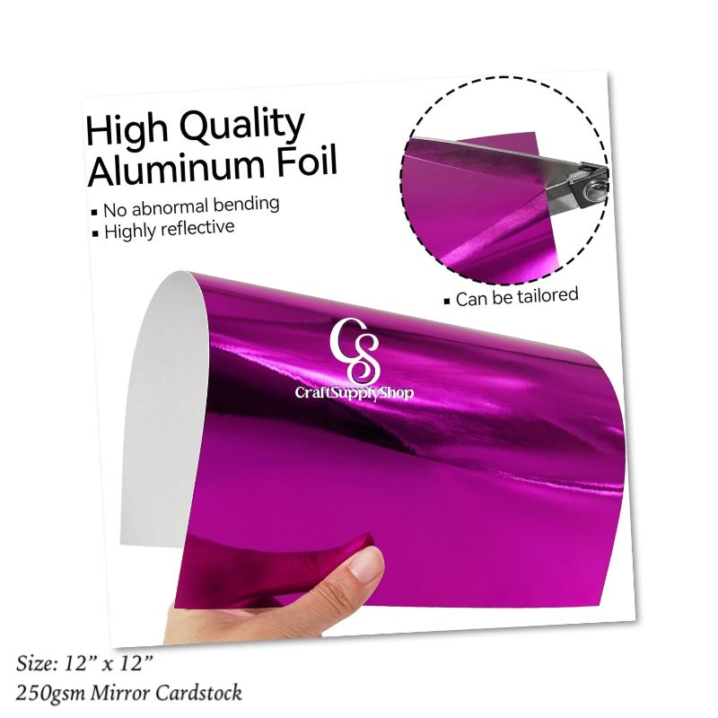 Mirror Purple Cardstock Paper, 250gsm 92Ib Metallic Reflective Paper for Crafts, Foil Cardstock for DIY Projects Birthday Party Decoration (6) Purple Cardstock 12 x 12 inches 250gsm - Metallic Foil/Mirror Paper Board for Wedding Invitations, Arts and Crafts, Scrapbooking, and Office Supplies