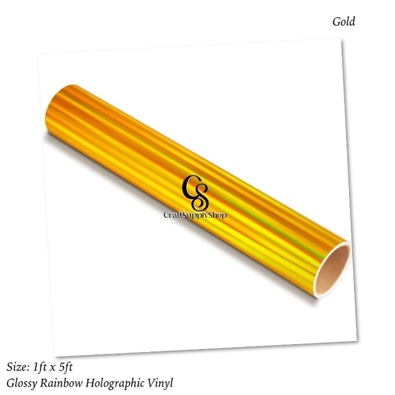 GOLD Glossy Rainbow Holographic Chrome Vinyl Bubble Free Rainbow Holographic Adhesive Craft Vinyl