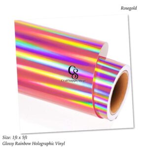 ROSEGOLD Glossy Rainbow Holographic Chrome Vinyl Bubble Free Rainbow Holographic Adhesive Craft Vinyl