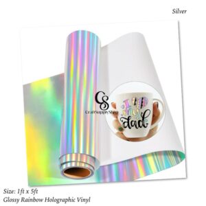 SILVER Glossy Rainbow Holographic Chrome Vinyl Bubble Free Rainbow Holographic Adhesive Craft Vinyl