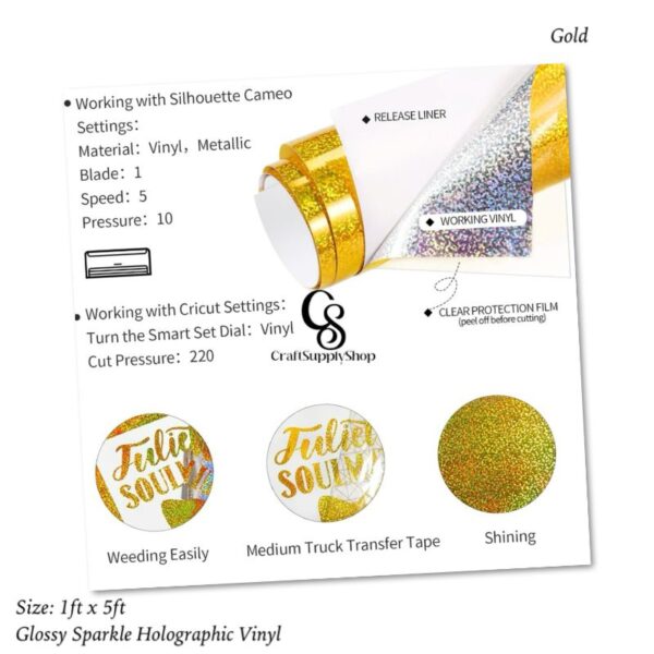 SPARKLE Glossy GOLD Rainbow Holographic Chrome Vinyl