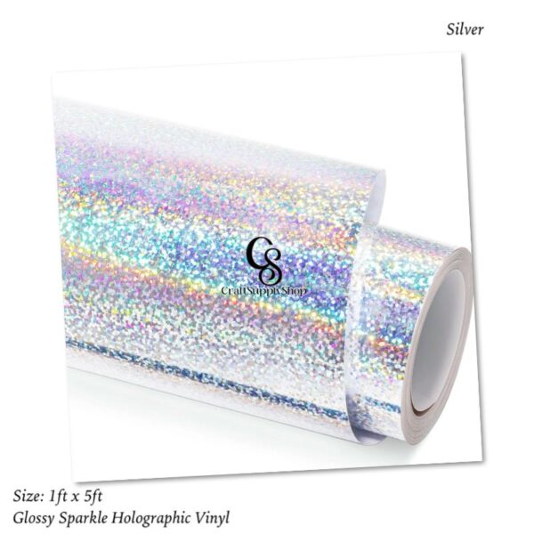 SPARKLE Glossy SILVER Rainbow Holographic Chrome Vinyl Bubble Free Rainbow GLITTER Holographic Adhesive Craft Vinyl