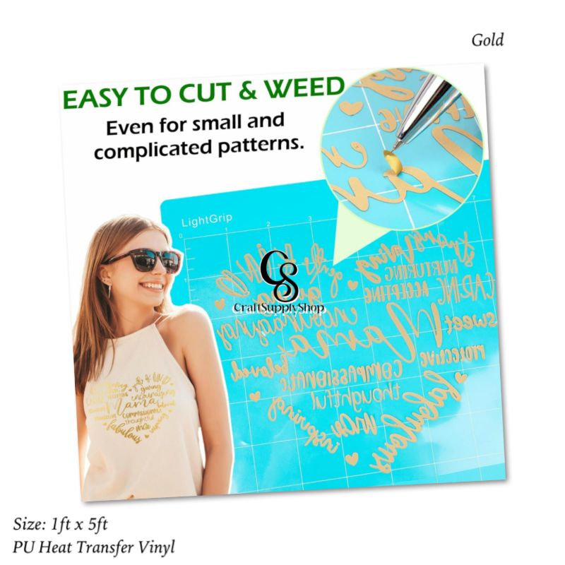 PU Gold Heat Transfer Vinyl Sheets, 5ft Roll HTV Vinyl for T-Shirts, Clothes, Bags, and More, Gold Iron on Vinyl Suitable for Most Cutter Machine, Easy to Cut & Weed (5) HTV Vinyl for T-Shirts, Clothes, Bags, and More, Iron on Vinyl Suitable for Most Cutter Machine, Easy to Cut & Weed