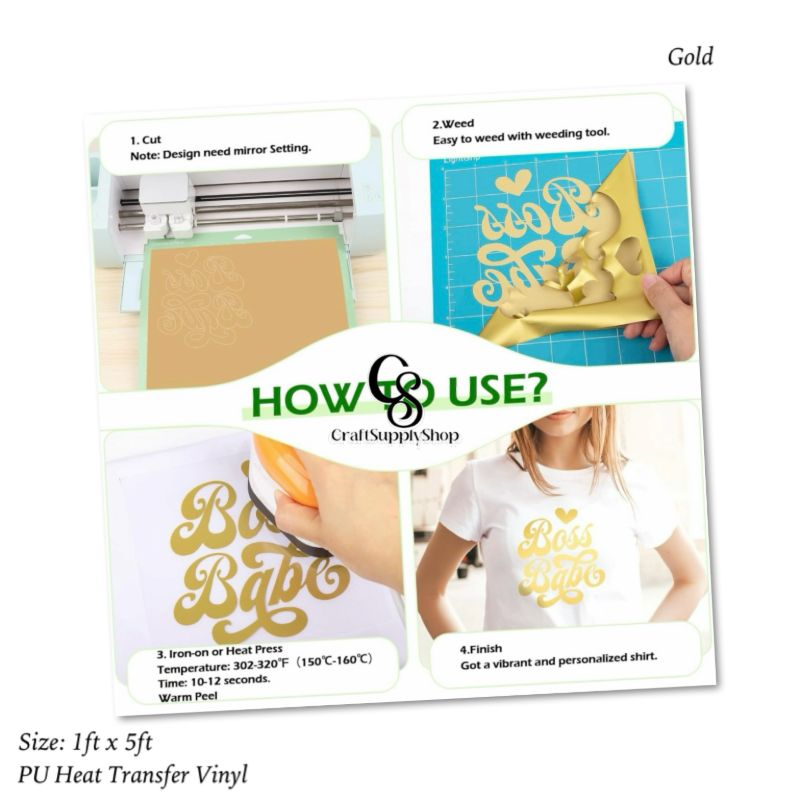 PU Gold Heat Transfer Vinyl Sheets, 5ft Roll HTV Vinyl for T-Shirts, Clothes, Bags, and More, Gold Iron on Vinyl Suitable for Most Cutter Machine, Easy to Cut & Weed (6) HTV Vinyl for T-Shirts, Clothes, Bags, and More, Iron on Vinyl Suitable for Most Cutter Machine, Easy to Cut & Weed