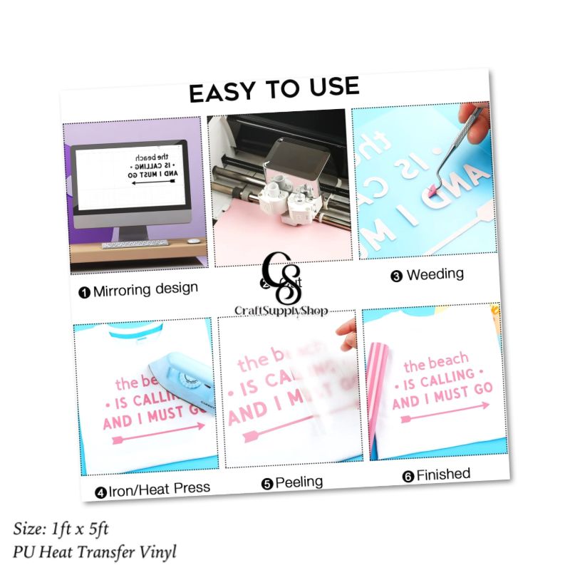 PU Heat Transfer Vinyl Sheets, 5ft Roll HTV Vinyl for T-Shirts, Clothes, Bags, and More, Cricut Iron on Vinyl Suitable for Most Cutter Machine, Easy to Cut & Weed (3) HTV Vinyl for T-Shirts, Clothes, Bags, and More, Iron on Vinyl Suitable for Most Cutter Machine, Easy to Cut & Weed