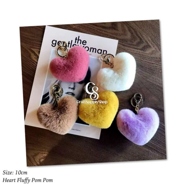 Women's Heart Shape Faux Fur Pom Pom Key Chains Bag Accessory Puffball Keyring Backpack Charms for Girls