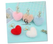 Women's Heart Shape Faux Fur Pom Pom Key Chains Bag Accessory Puffball Keyring Backpack Charms for Girls