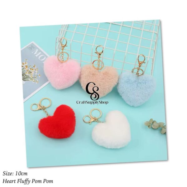 Women's Heart Shape Faux Fur Pom Pom Key Chains Bag Accessory Puffball Keyring Backpack Charms for Girls