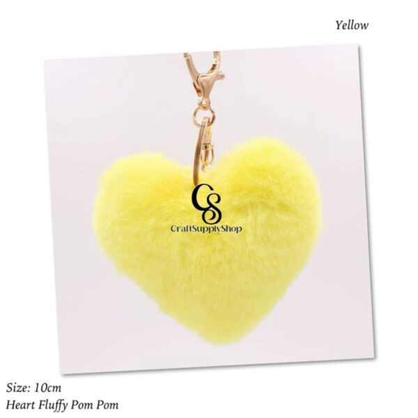 Yellow Women's Heart Shape Faux Fur Pom Pom Key Chains Bag Accessory Puffball Keyring Backpack Charms for Girls