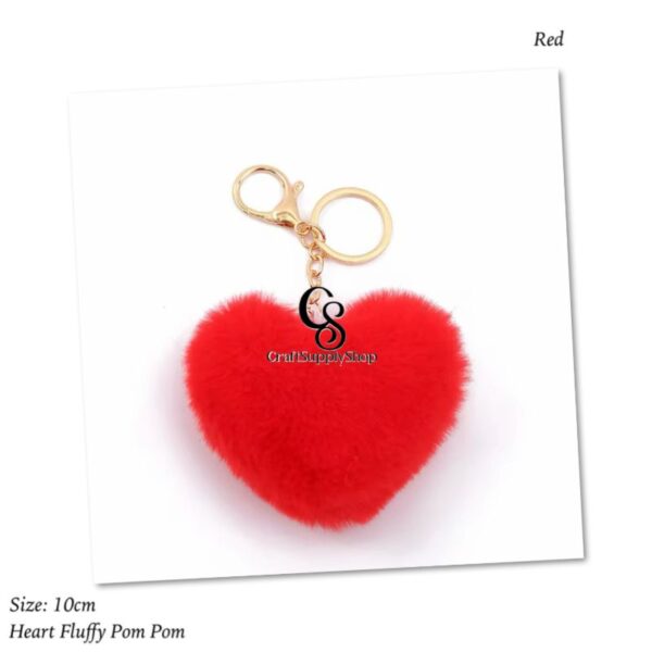 Red Women's Heart Shape Faux Fur Pom Pom Key Chains Bag Accessory Puffball Keyring Backpack Charms for Girls