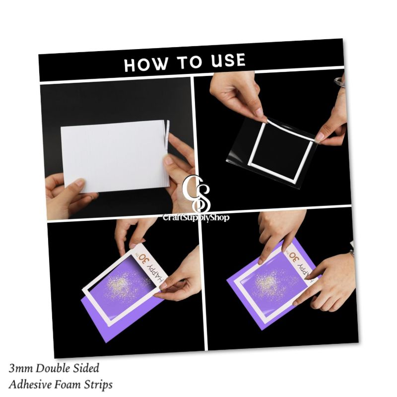 3mm Adhesive EVA Foam Strips Double Sided Foam Tape, 3D Foam Strips with Adhesive Mount for Shaker Cards Scrapbooking (4) CraftSupplyShop Foam Sticky Strips Double Sided Dual-Adhesive 3D Foam Tapes Pop Strips Adhesive Mount for Shaker Card Scrapbooking Toppers