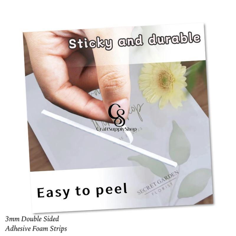 3mm Adhesive EVA Foam Strips Double Sided Foam Tape, 3D Foam Strips with Adhesive Mount for Shaker Cards Scrapbooking (5) CraftSupplyShop Foam Sticky Strips Double Sided Dual-Adhesive 3D Foam Tapes Pop Strips Adhesive Mount for Shaker Card Scrapbooking Toppers