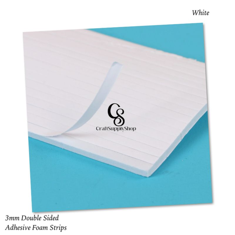 3mm Adhesive EVA Foam Strips Double Sided Foam Tape, 3D Foam Strips with Adhesive Mount for Shaker Cards Scrapbooking (5) White CraftSupplyShop Foam Sticky Strips Double Sided Dual-Adhesive 3D Foam Tapes Pop Strips Adhesive Mount for Shaker Card Scrapbooking Toppers