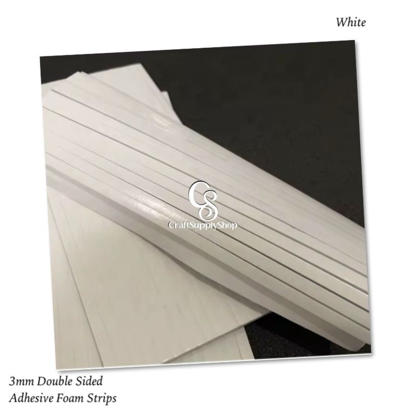 3mm Adhesive EVA Foam Strips Double Sided Foam Tape, 3D Foam Strips with Adhesive Mount for Shaker Cards Scrapbooking (7) White CraftSupplyShop Foam Sticky Strips Double Sided Dual-Adhesive 3D Foam Tapes Pop Strips Adhesive Mount for Shaker Card Scrapbooking Toppers