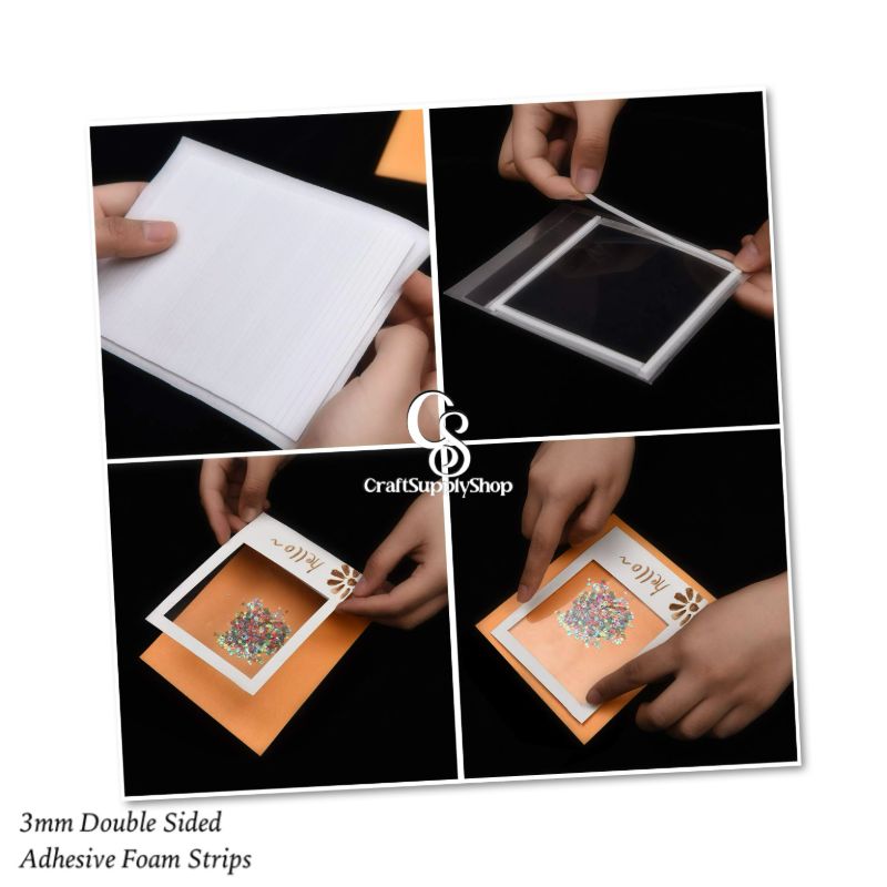 3mm Adhesive EVA Foam Strips Double Sided Foam Tape, 3D Foam Strips with Adhesive Mount for Shaker Cards Scrapbooking (8) CraftSupplyShop Foam Sticky Strips Double Sided Dual-Adhesive 3D Foam Tapes Pop Strips Adhesive Mount for Shaker Card Scrapbooking Toppers