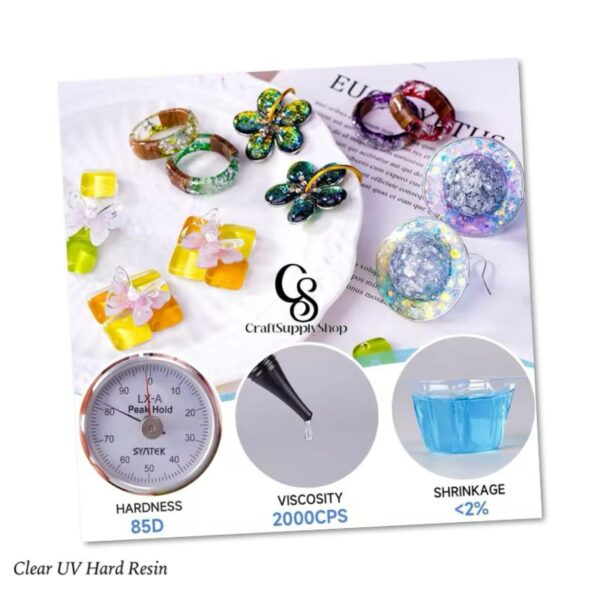 Crystal Clear Hard UV Resin Upgraded Formula Ultraviolet Fast Curing Resin for Jewelry Making Craft Decoration, Hard Transparent Glue Solar Cure Sunlight Activated Resin Casting & Coating