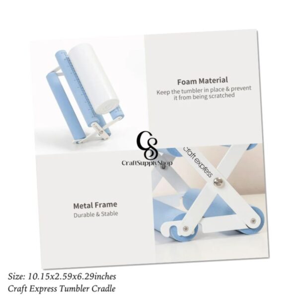 Craft Express Tumbler Cradle Holder for Crafting Blue with Foam Measuements and Adjustable Widths for Any Cups, Mugs, tumblers, Bottles, Vinyl Crafting