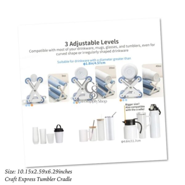 Craft Express Tumbler Cradle Holder for Crafting Blue with Foam Measuements and Adjustable Widths for Any Cups, Mugs, tumblers, Bottles, Vinyl Crafting