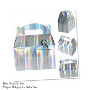 Hologram Shiny Rainbow Party Favor Boxes 10pcs Iridescent Silver Gift Gable Treat Boxes Candy Snacks Goodie Bags Cookie Box for Birthday Wedding Christmas Baby Shower