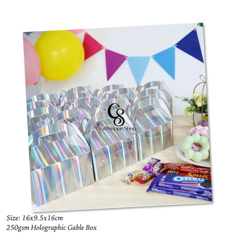 Hologram Shiny Rainbow Party Favor Boxes 10pcs Iridescent Silver Gift Gable Treat Boxes Candy Snacks Goodie Bags Cookie Box for Birthday Wedding Christmas Baby Shower