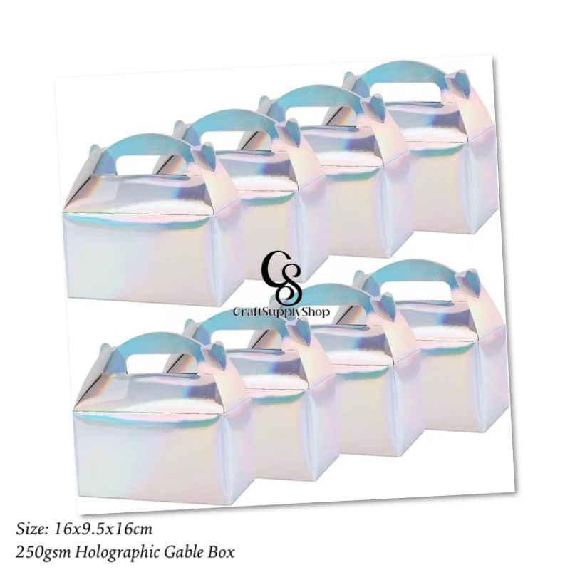 Hologram Shiny Rainbow Party Favor Boxes 10pcs Iridescent Silver Gift Gable Treat Boxes Candy Snacks Goodie Bags Cookie Box for Birthday Wedding Christmas Baby Shower